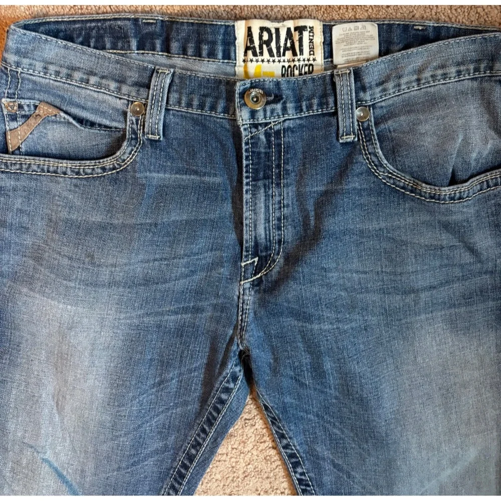 Ariat M7 Rocker Boot Cut Jeans Mens 38x34 Medium Wash Distressed Western Denim
